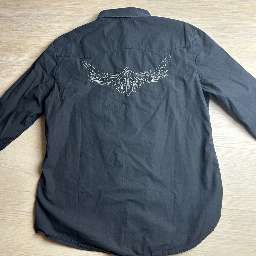Levis Red Tab Mens XL Black Embroidered Western Shirt Long Sleeve Button Up